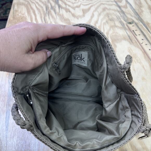 The Sak Original Brown Taupe Crochet Double Strap Shoulder Bag Boho Minimalist - Picture 9 of 16